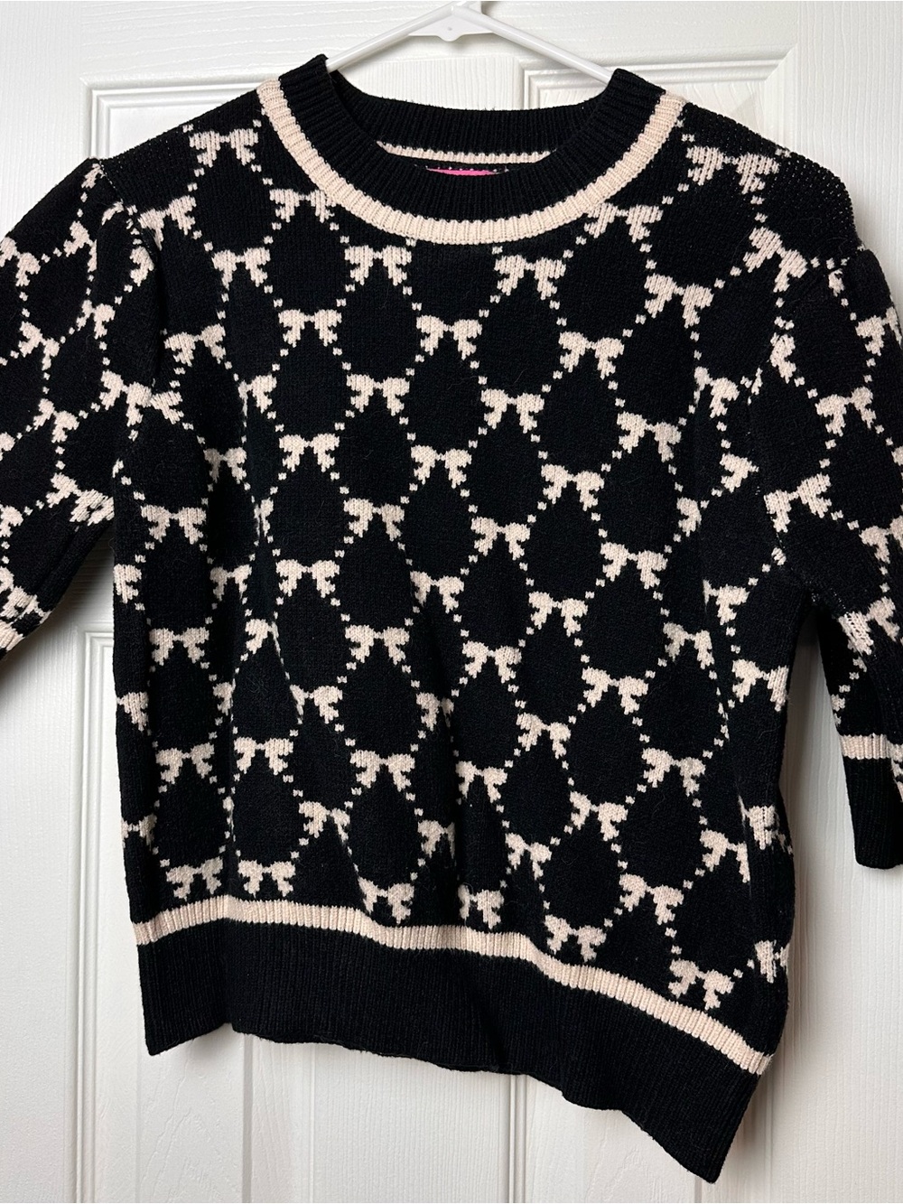 THML Black & Cream Bow-Pattern Crewneck Sweater